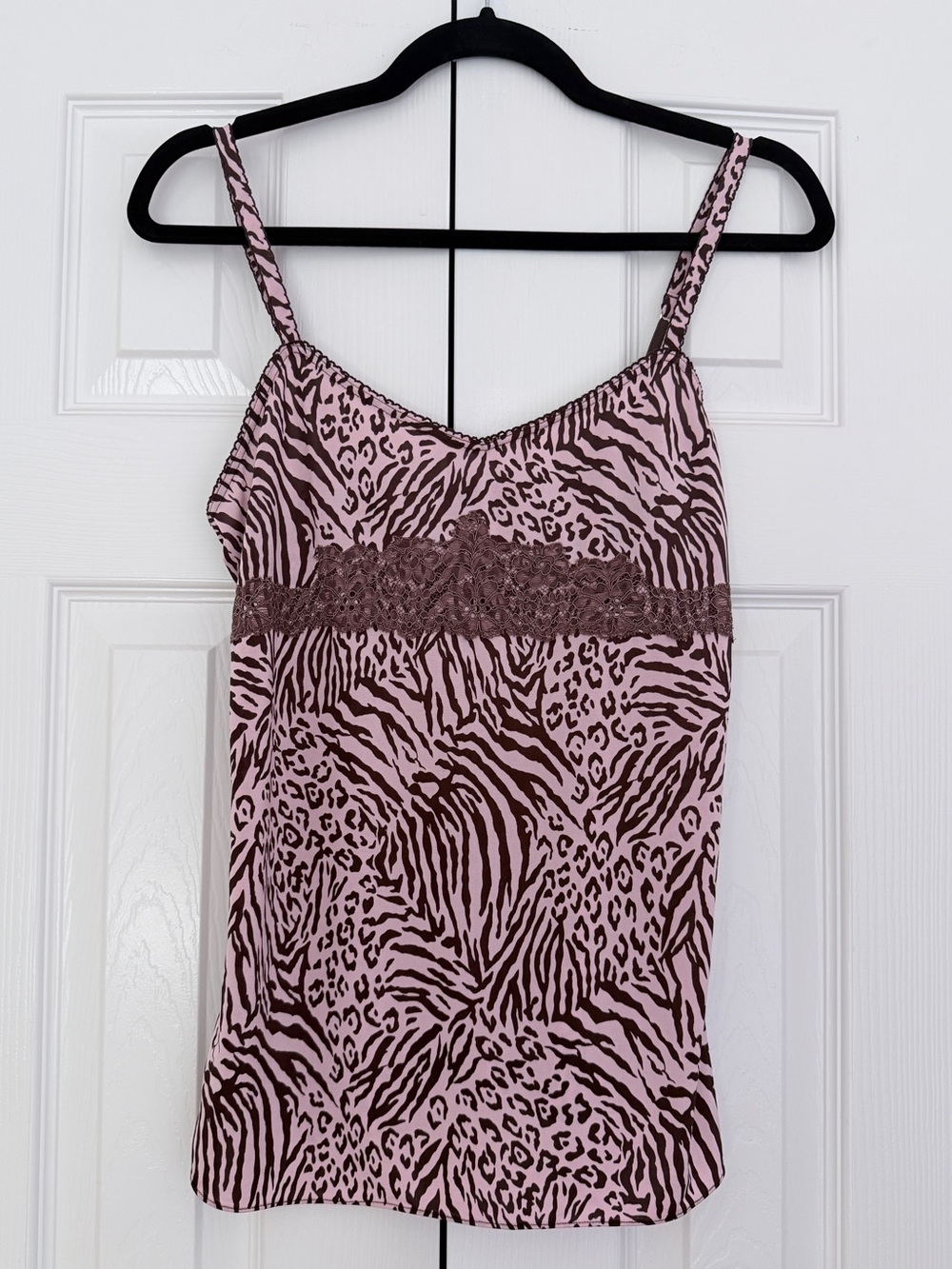 Pink and Brown Animal-Print Lace Cami Sz S